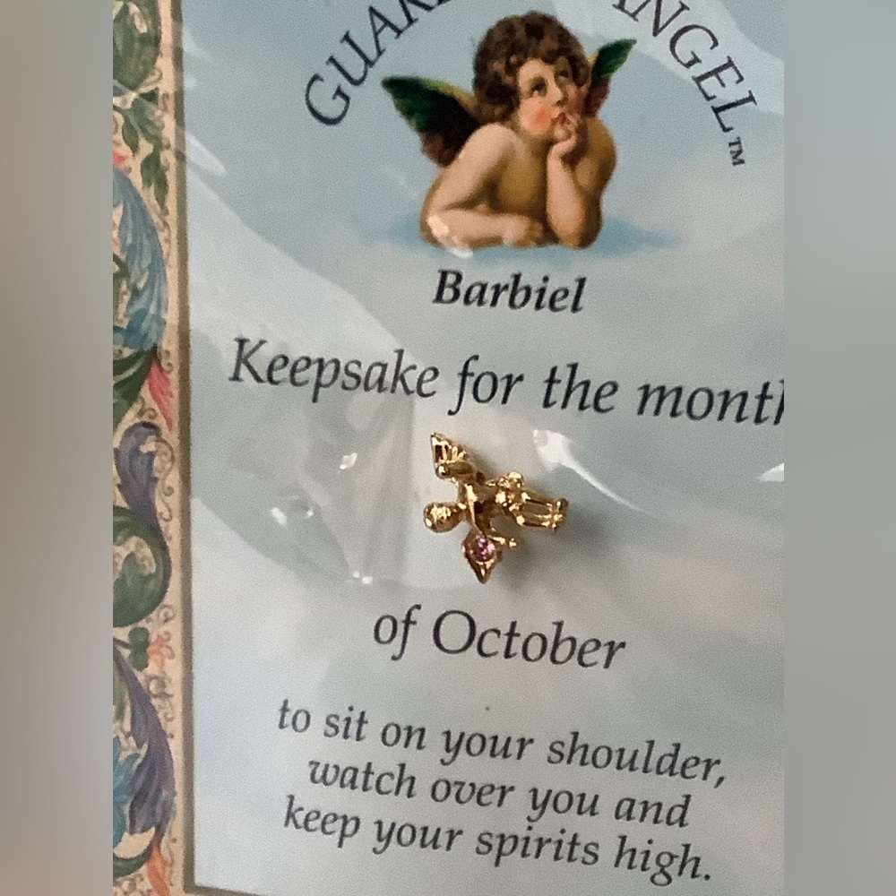 NEW Guardian Angel pin and birthday card (October Rose Zircon)